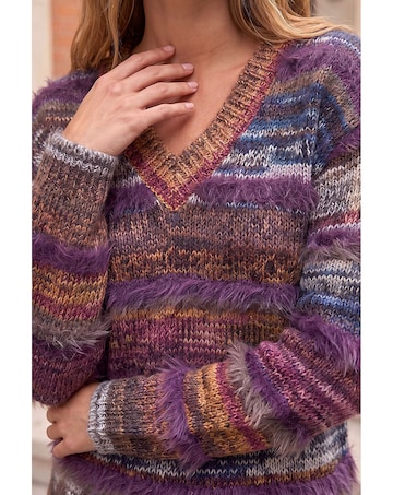 Roman Textured Stripe V-Neck Knit Jumper