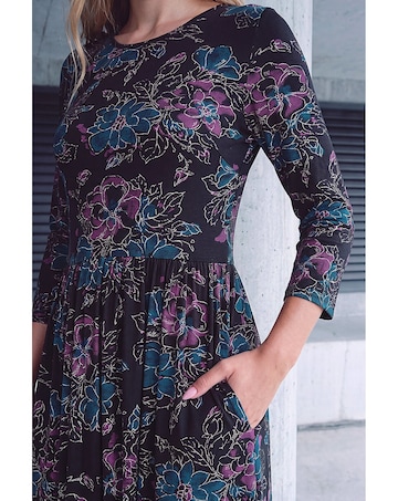 Roman Floral Stretch Waist Midi Dress