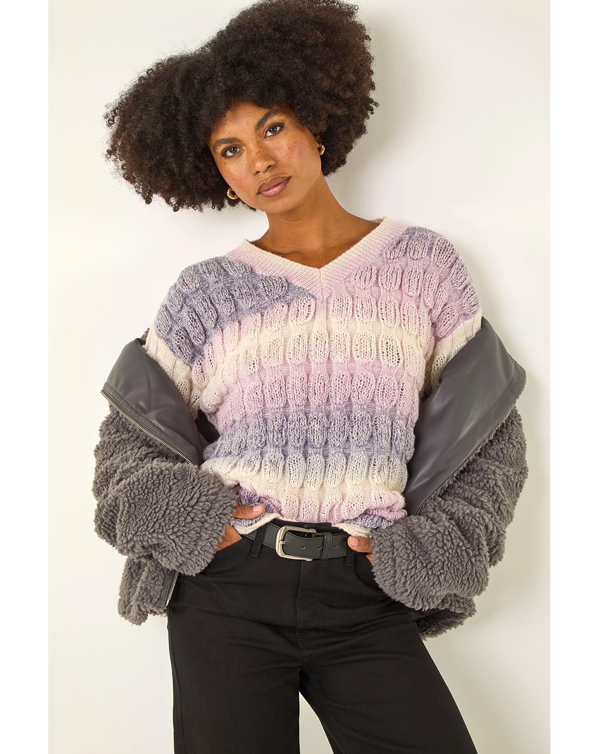 Roman Ombre Textured V-Neck Knit Jumper