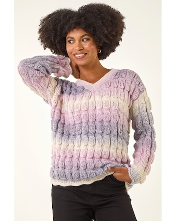 Roman Ombre Textured V-Neck Knit Jumper