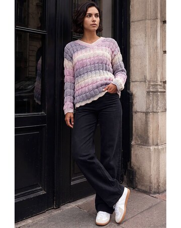 Roman Ombre Textured V-Neck Knit Jumper