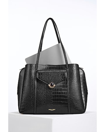 Luella Grey Francois Black Croc Laptop Tote