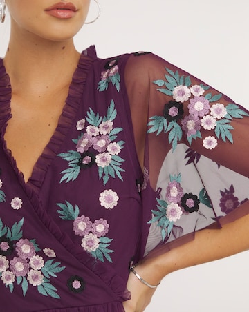 Maya Deluxe Floral Embroidered Ruffle Tiered Midi Dress