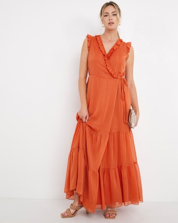 Little Mistress Orange Frill Wrap Dress