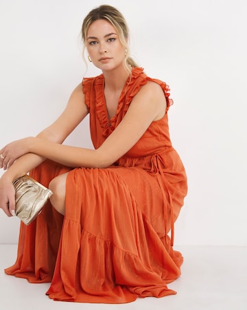 Little Mistress Orange Frill Wrap Dress