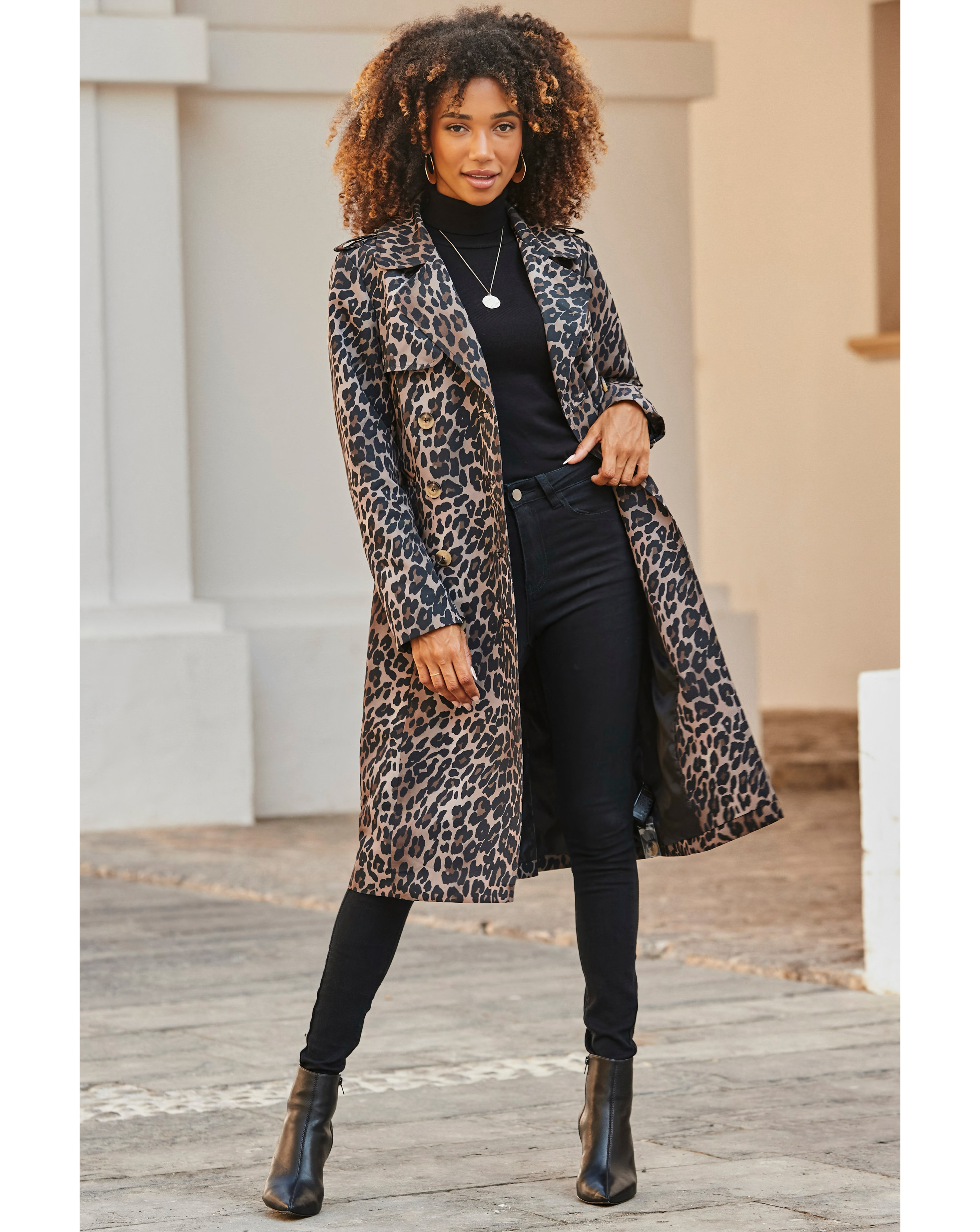 Sosandar Animal Print Trench Coat