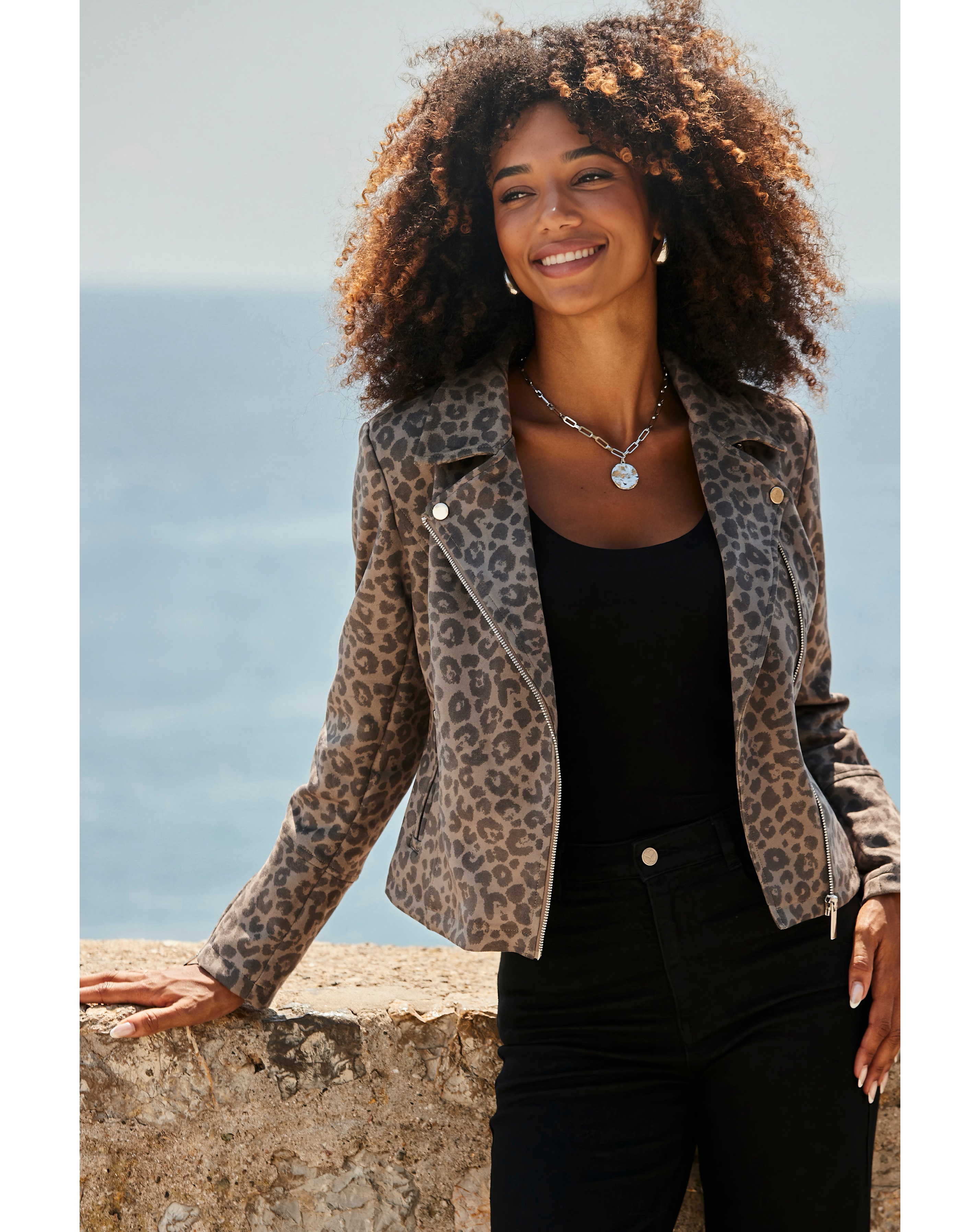 Sosandar Faux Suede Animal Biker Jacket