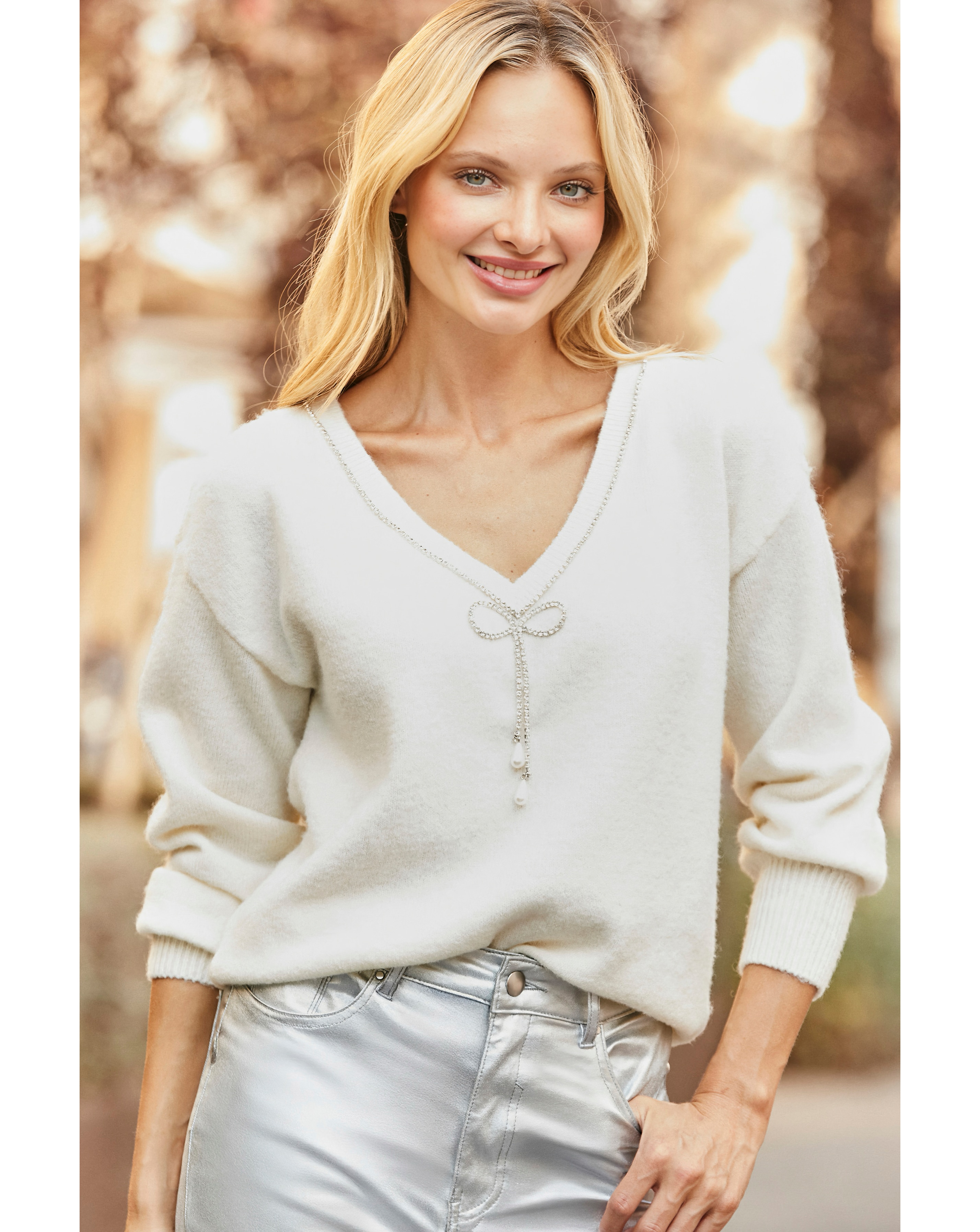 Sosandar Embellished Bow Back Jumper