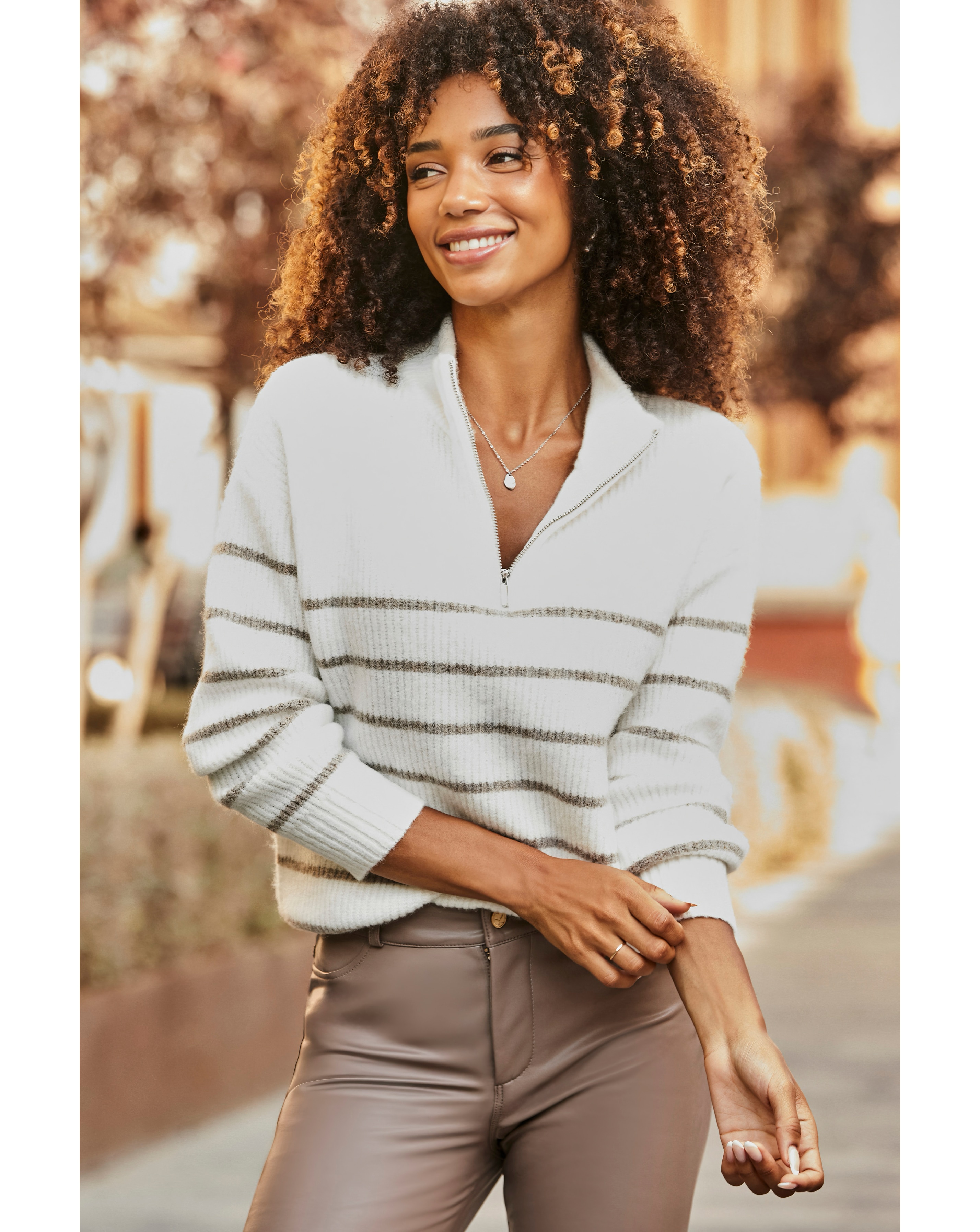 Sosandar Stripe Zip Collar Jumper