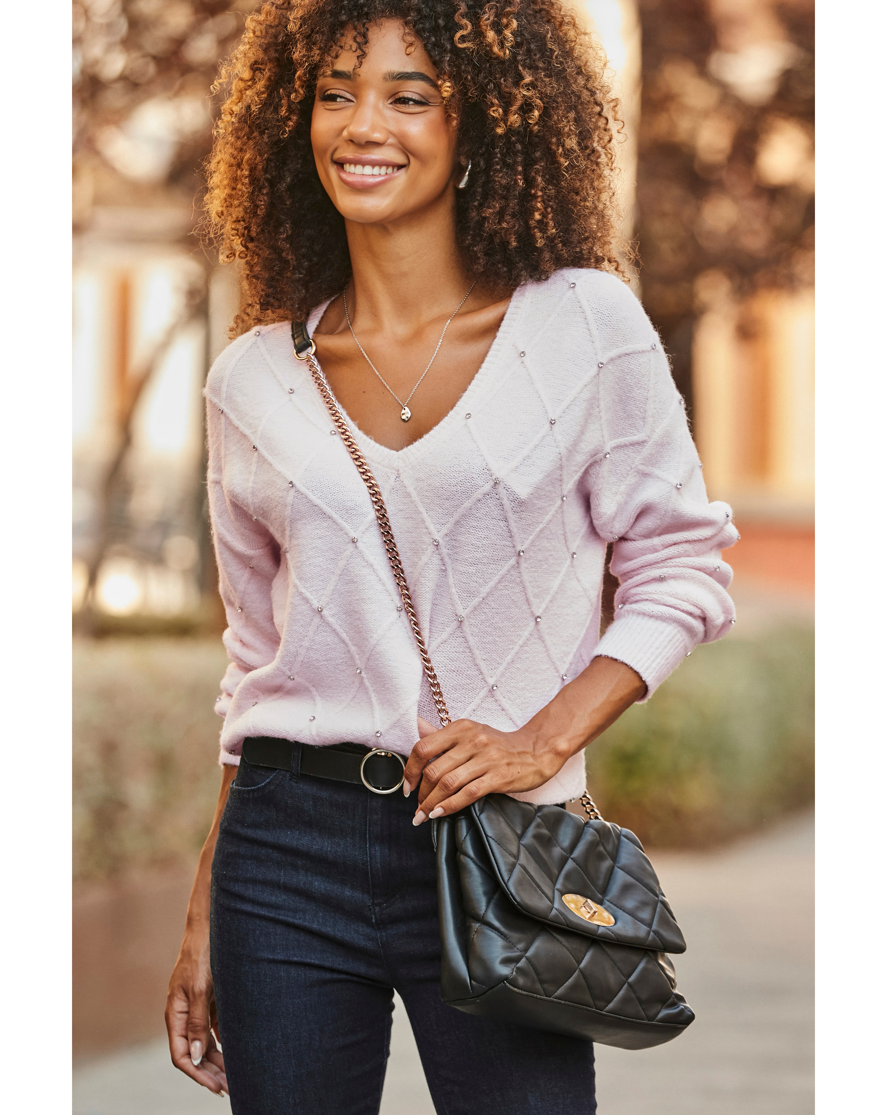 Sosandar Diamond V Neck Jumper