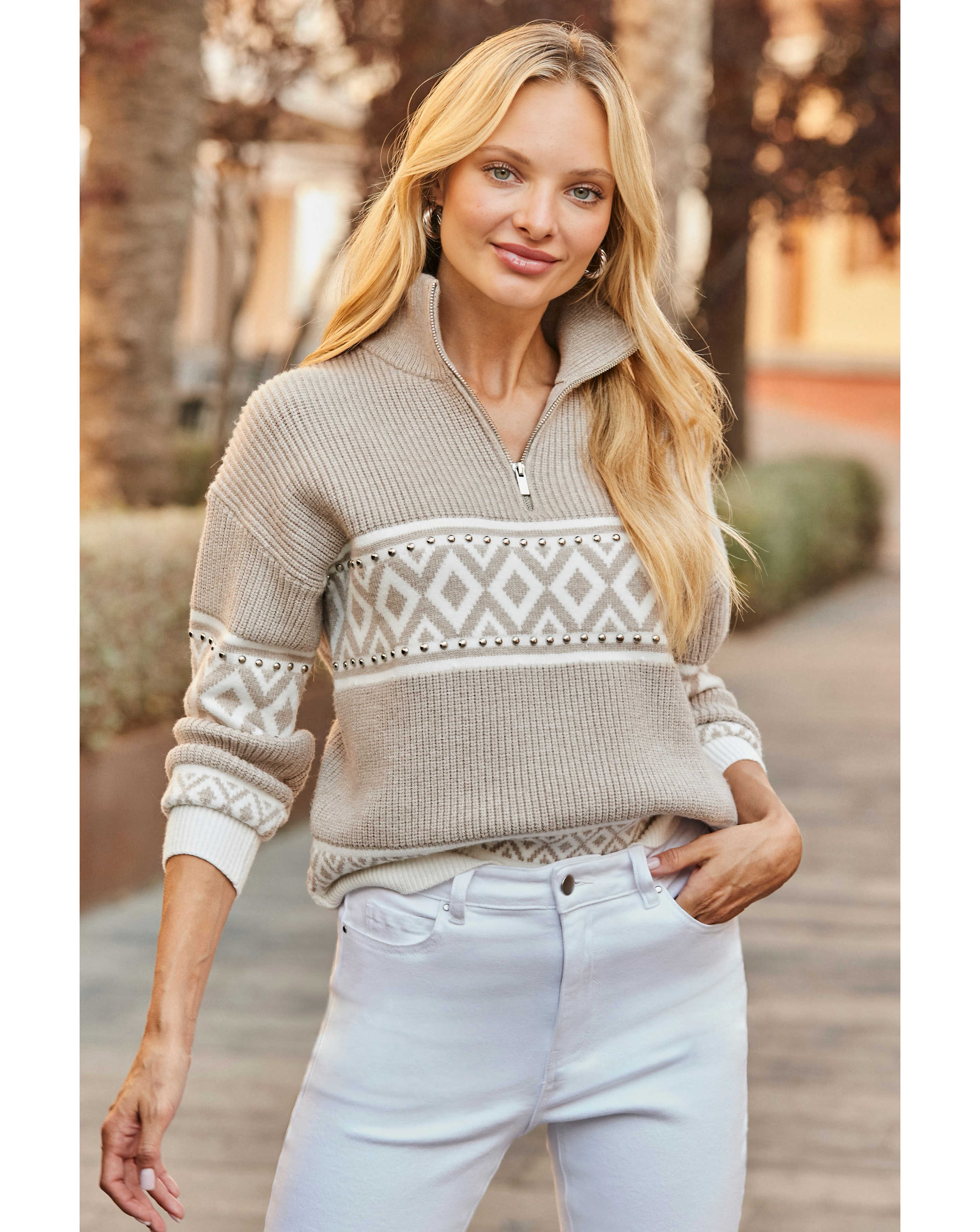 Sosandar Aztec Zip Collar Jumper
