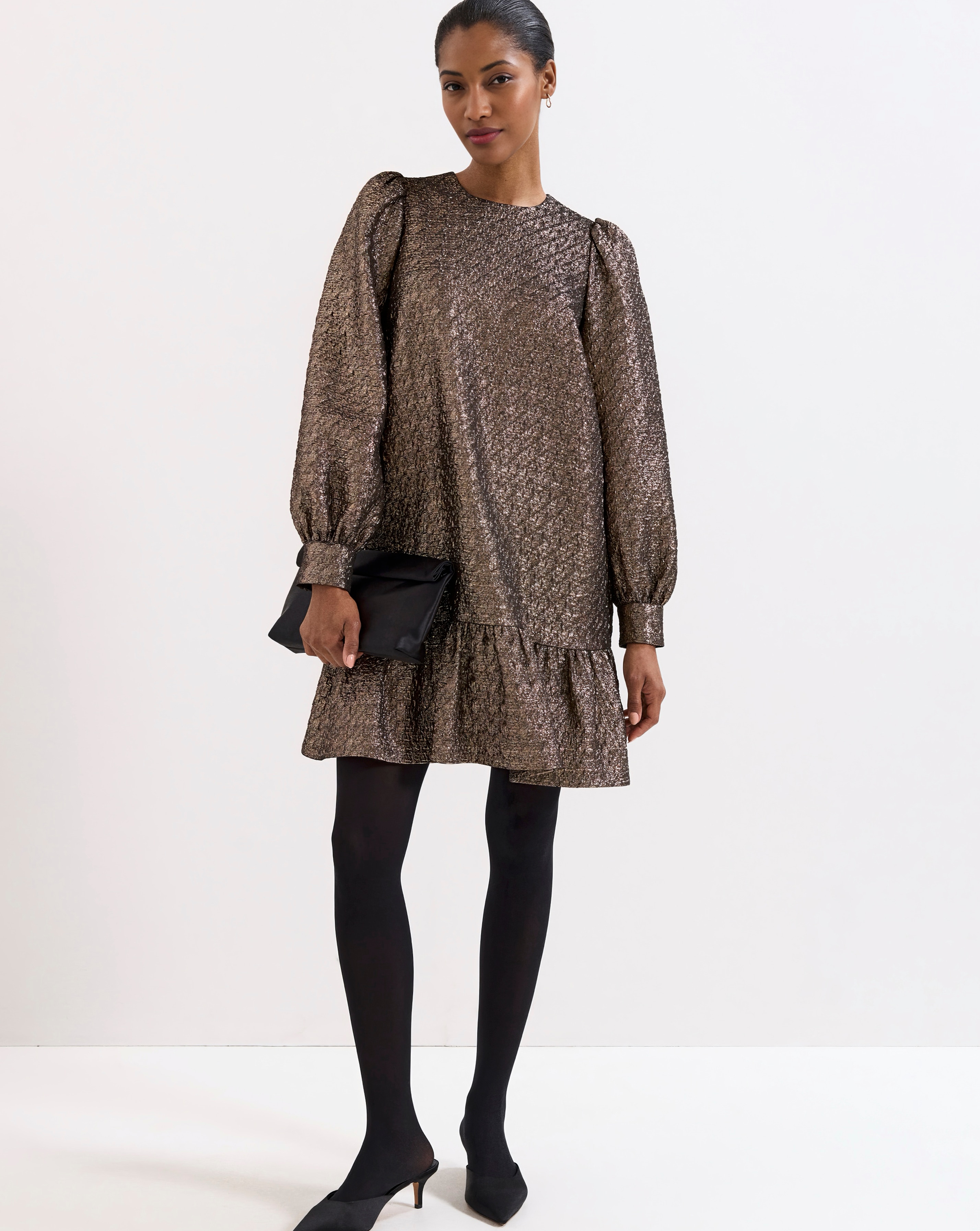 Phase Eight Frances Gold Jaquard Dress