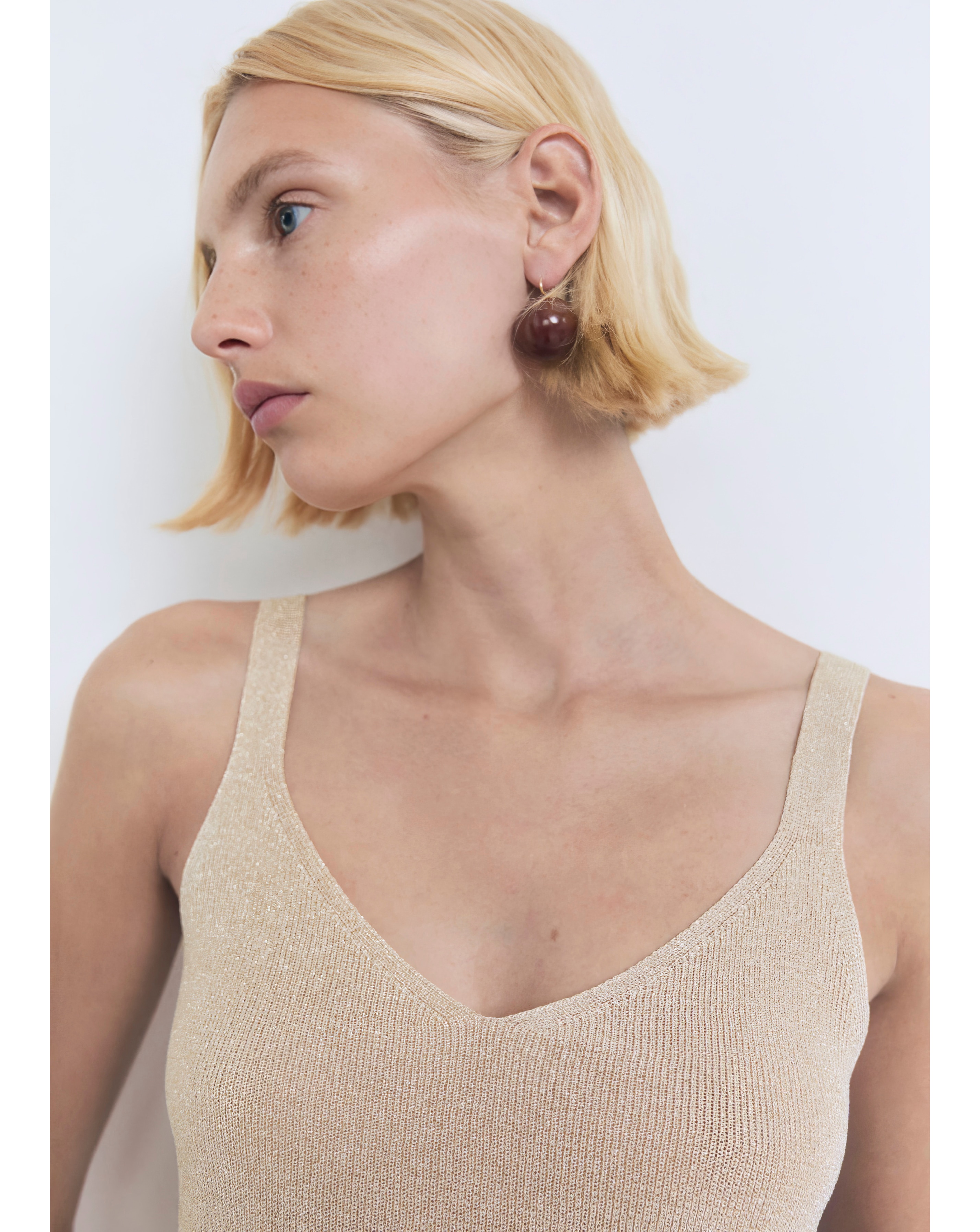 Mango Lurex Knitted V-Neck Top