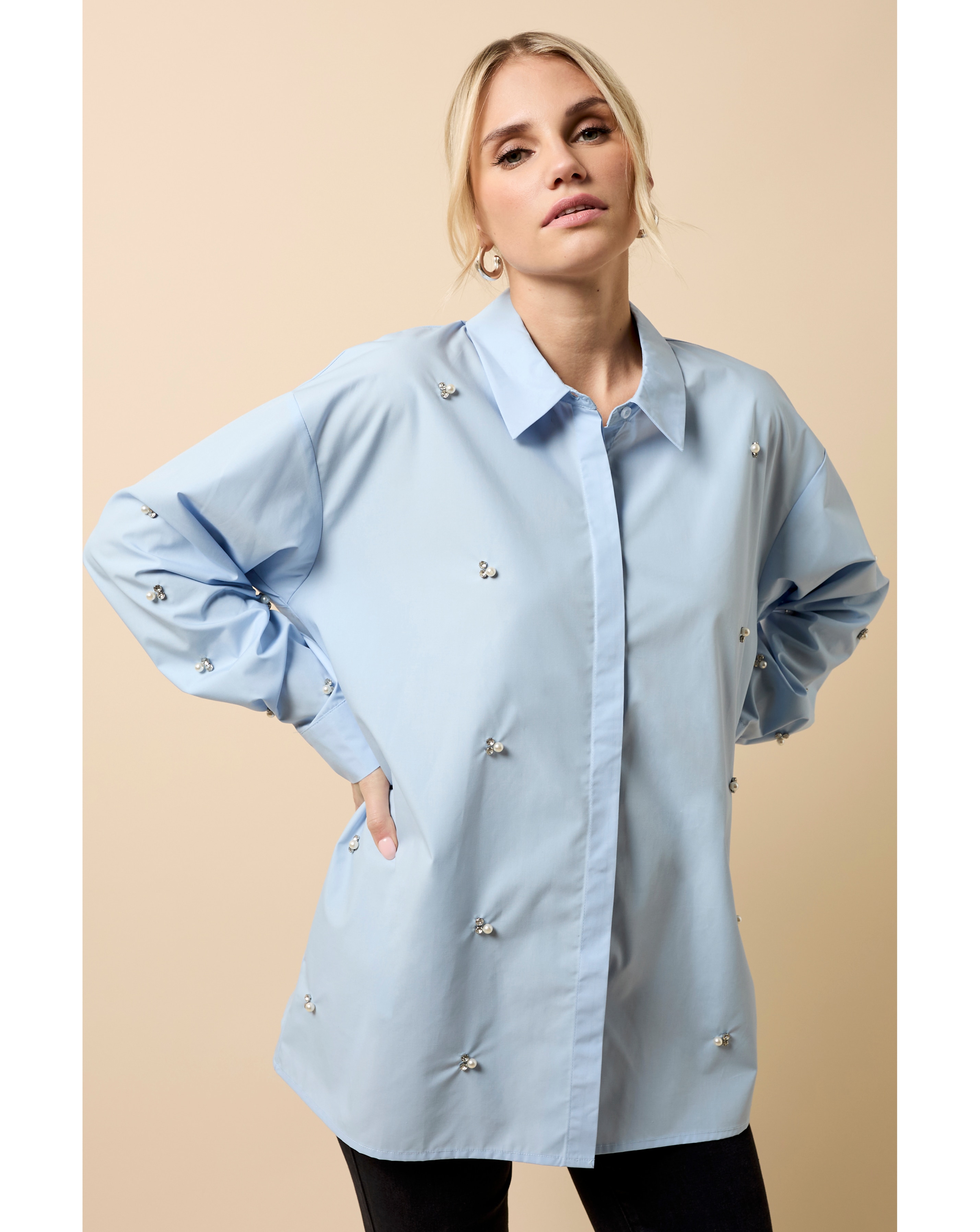 Little Mistress Blue Embellished Shirt