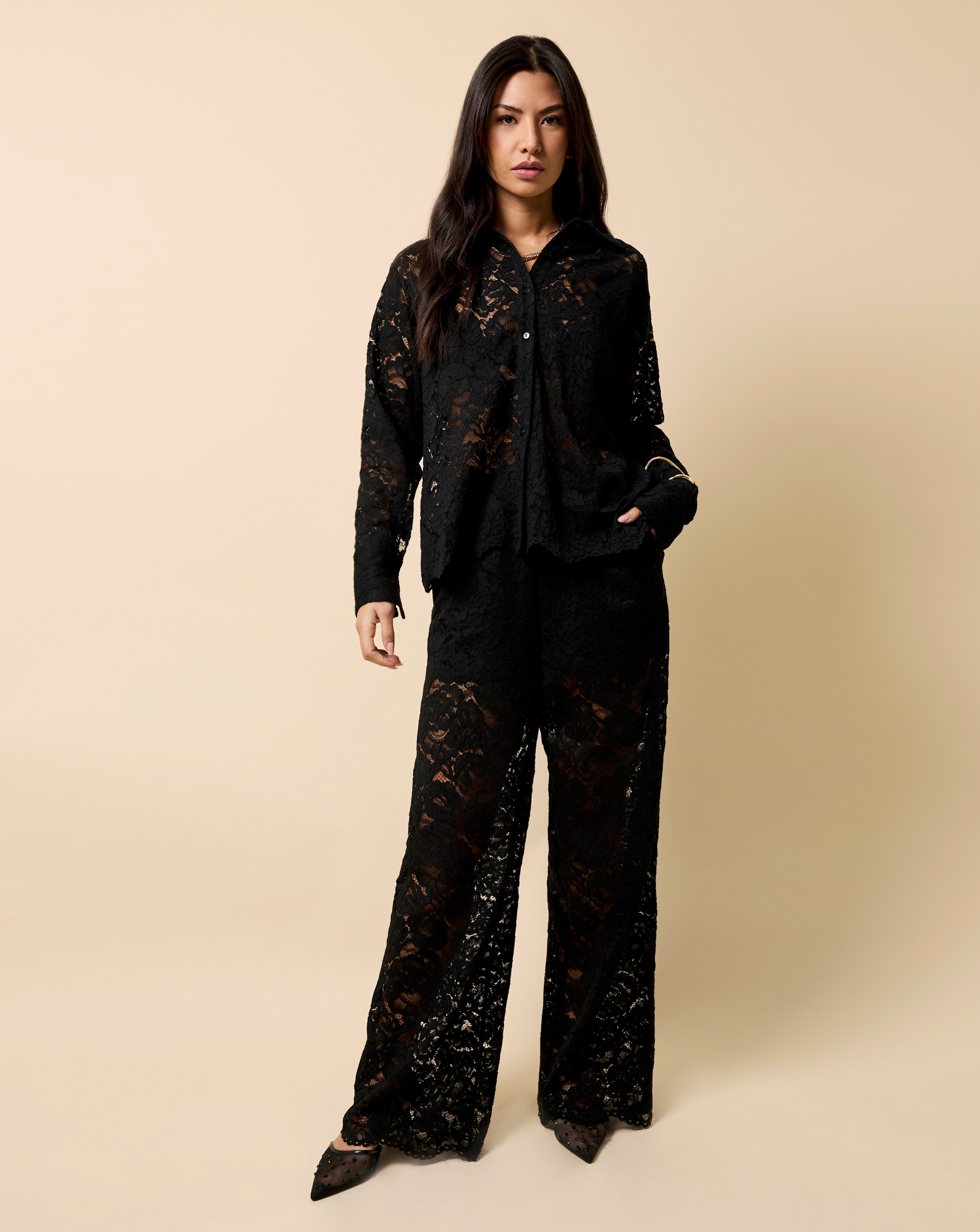 Little Mistress Black Lace Shirt