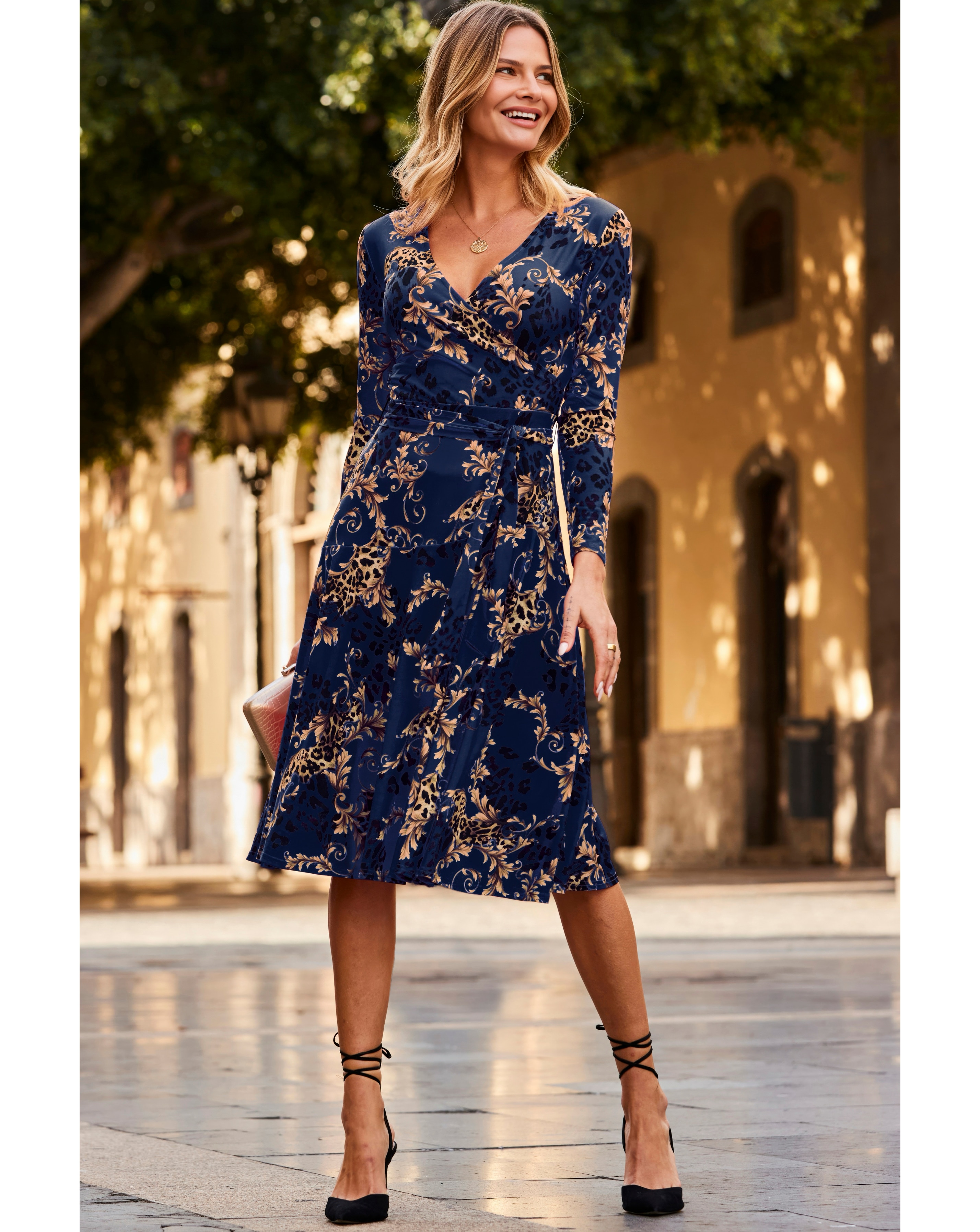 Sosandar Fleck Printed Faux Wrap Dress