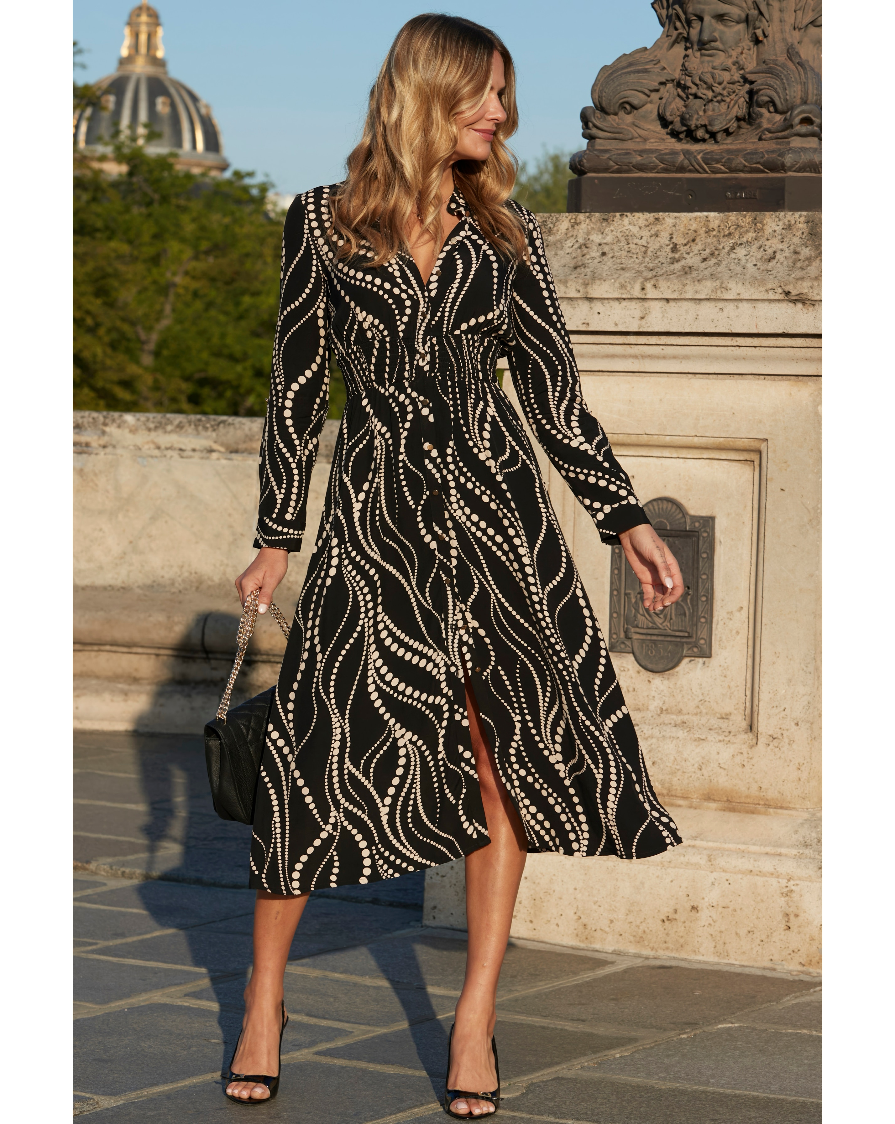 Sosandar Spot Shirred Waist Dress