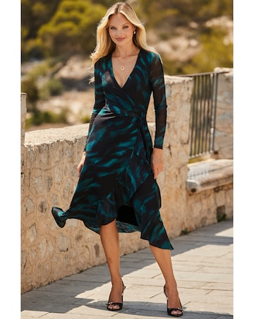 Sosandar Paisley Mesh Wrap Midi Dress