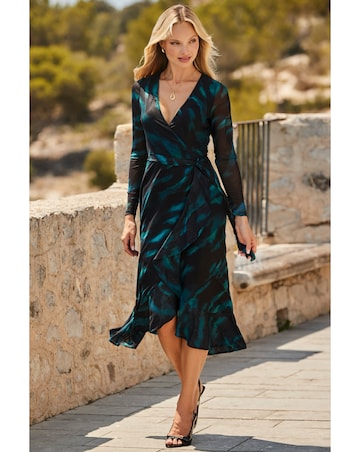 Sosandar Paisley Mesh Wrap Midi Dress