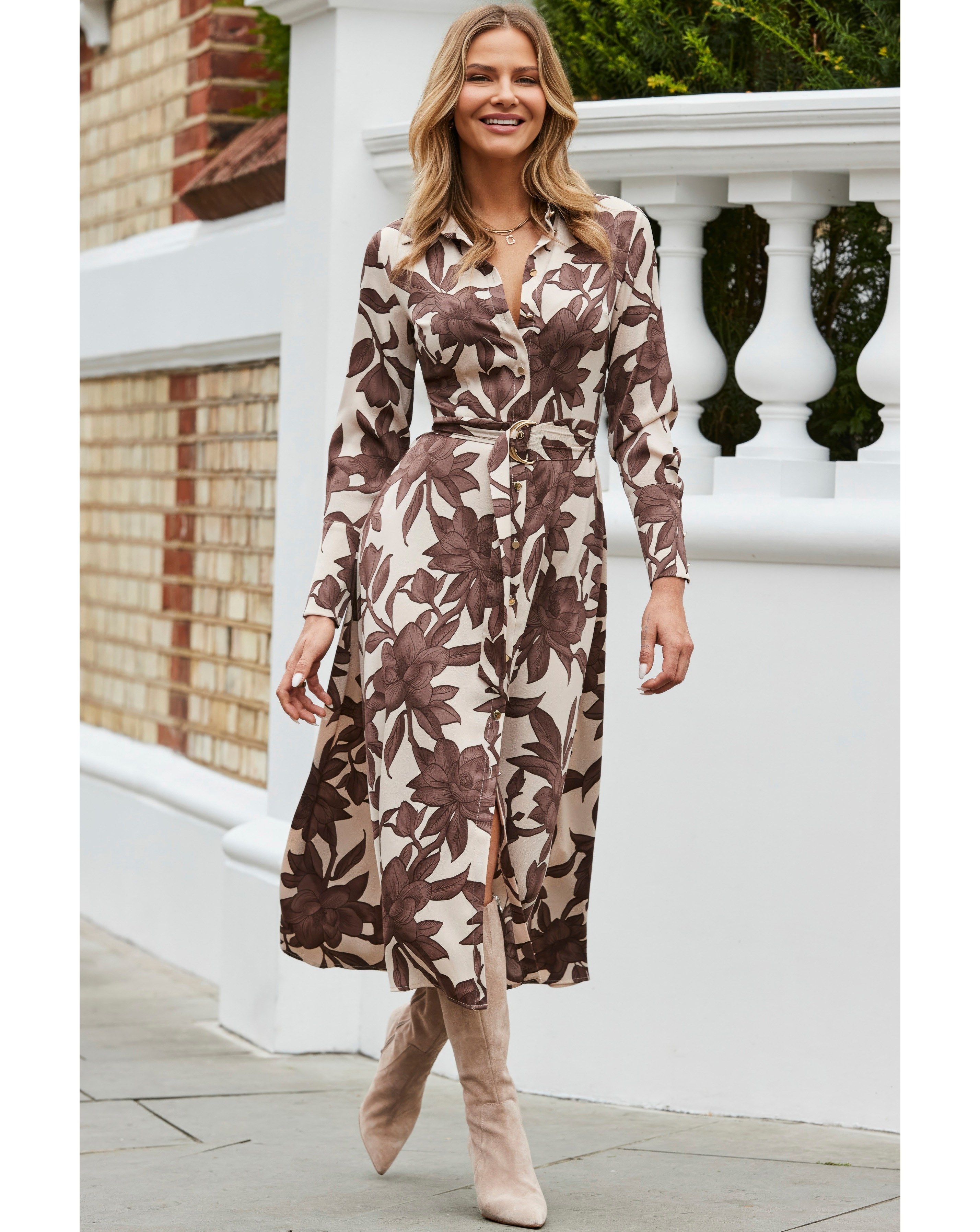Sosandar Floral Satin Shirt Dress