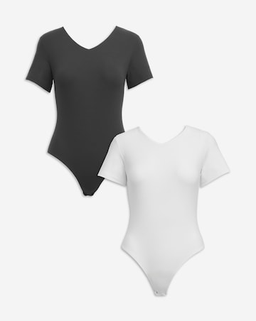 MAGISCULPT Light Control (2 Pack) Smoothing V-Neck T-Shirt Bodysuits Black/White