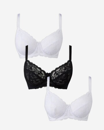 Pretty Secrets 3 Pack Ivy Lace Full Cup Wired Bras B-G - Black/White/White