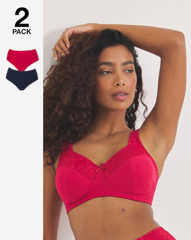 Pretty Secrets (2 Pack) New Sarah Cotton Non Wired Bras (B-G) Navy/Red