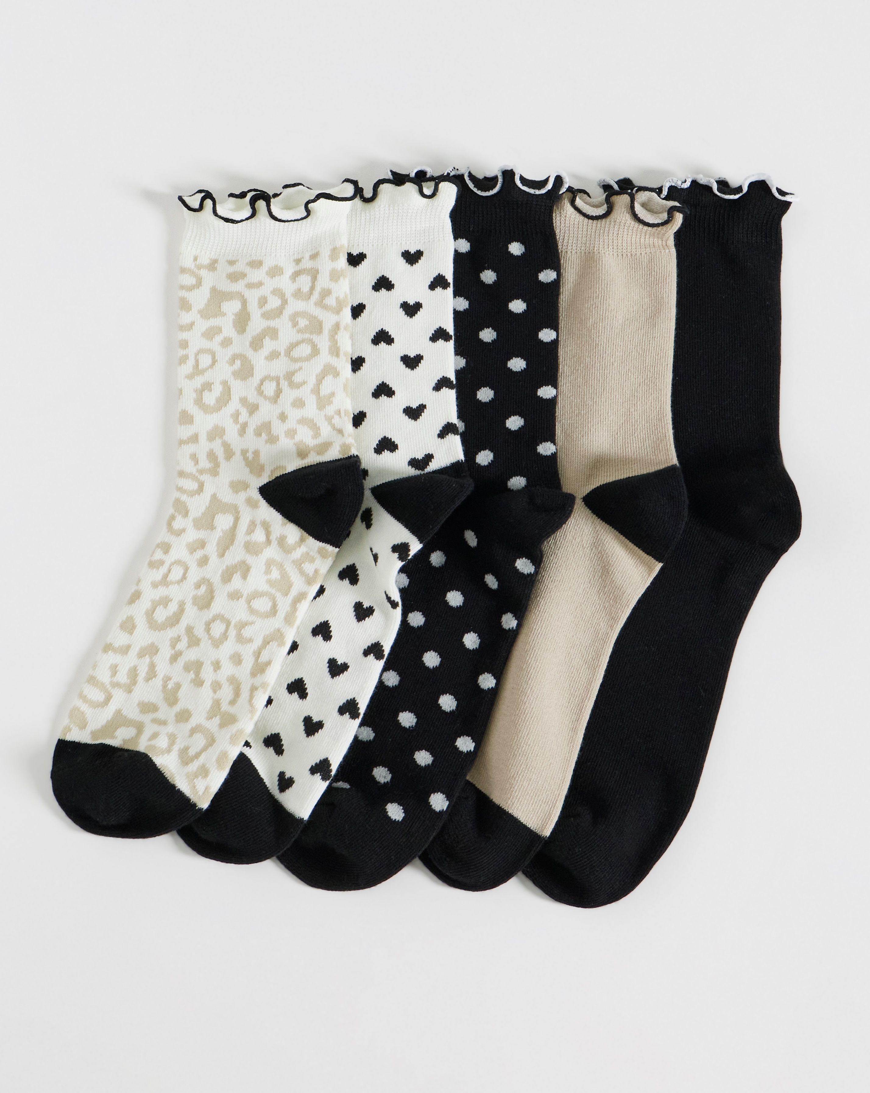 New In - 5 PK Lettuce Hem Ankle Socks (Wide Fit)