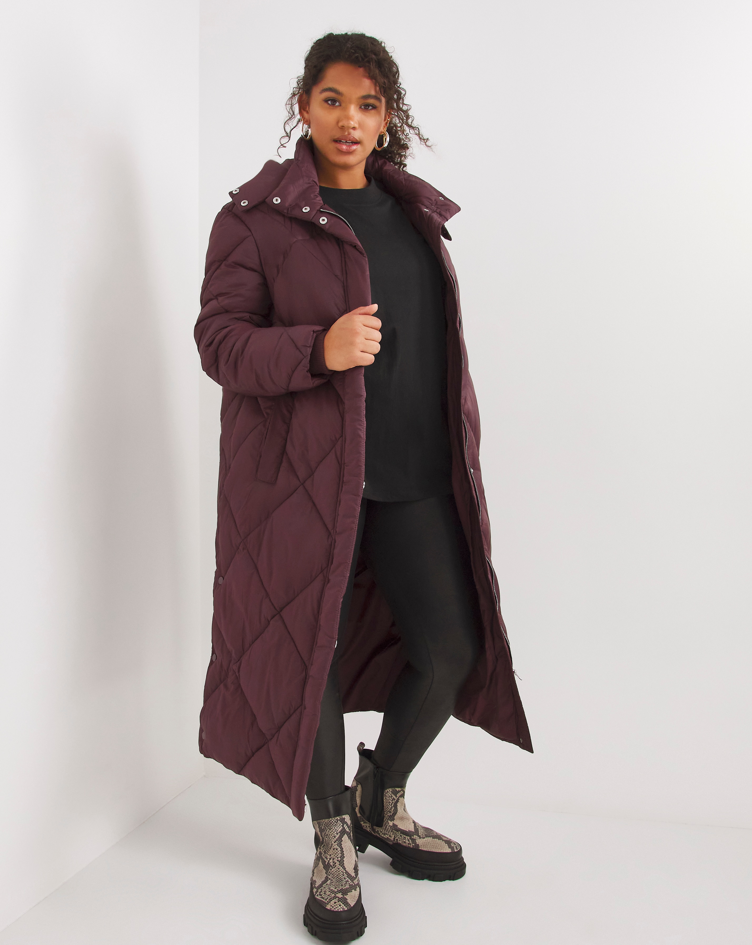 Plum Diamond Padded Duvet Coat