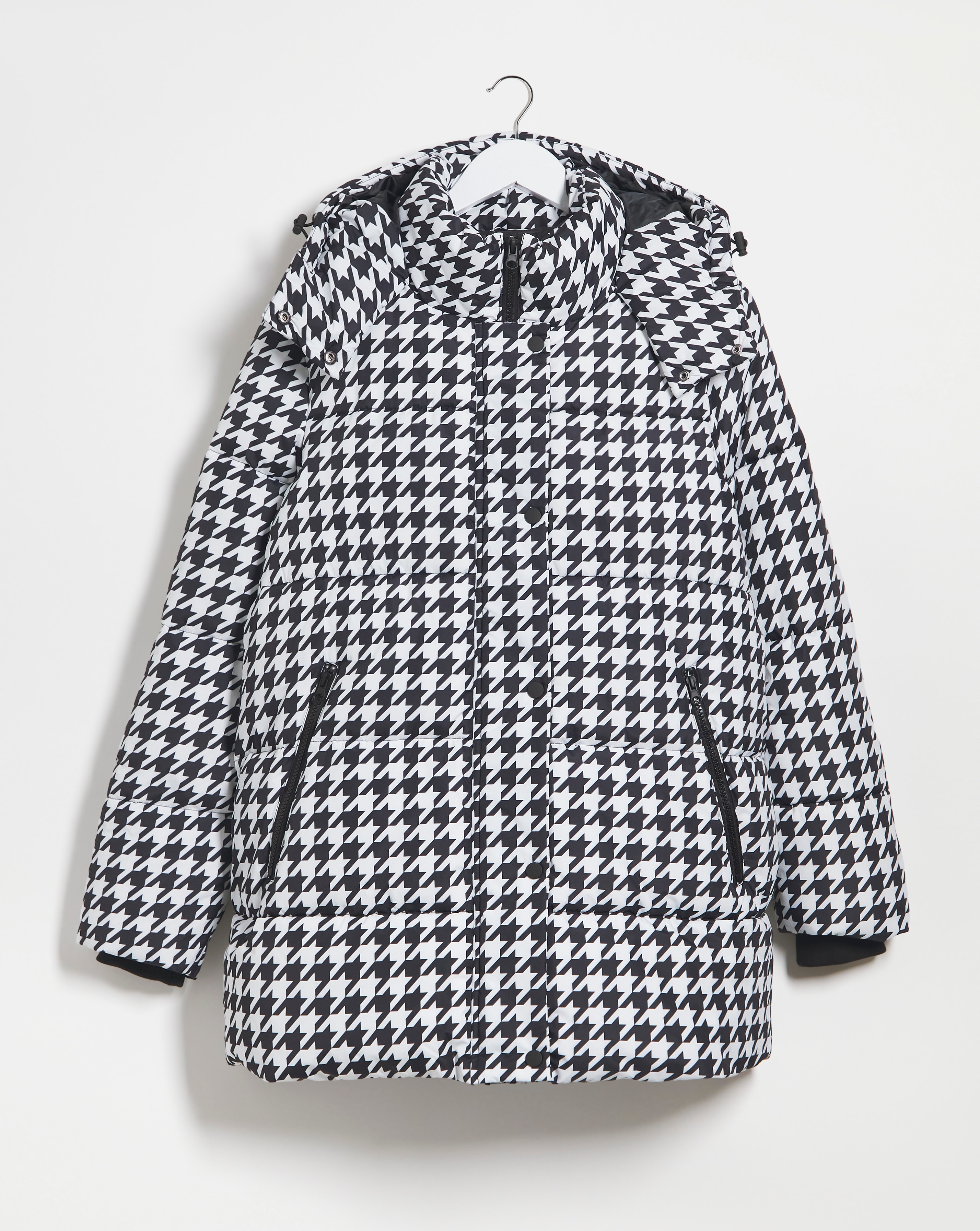 Houndstooth Mid Duvet Puffer Coat
