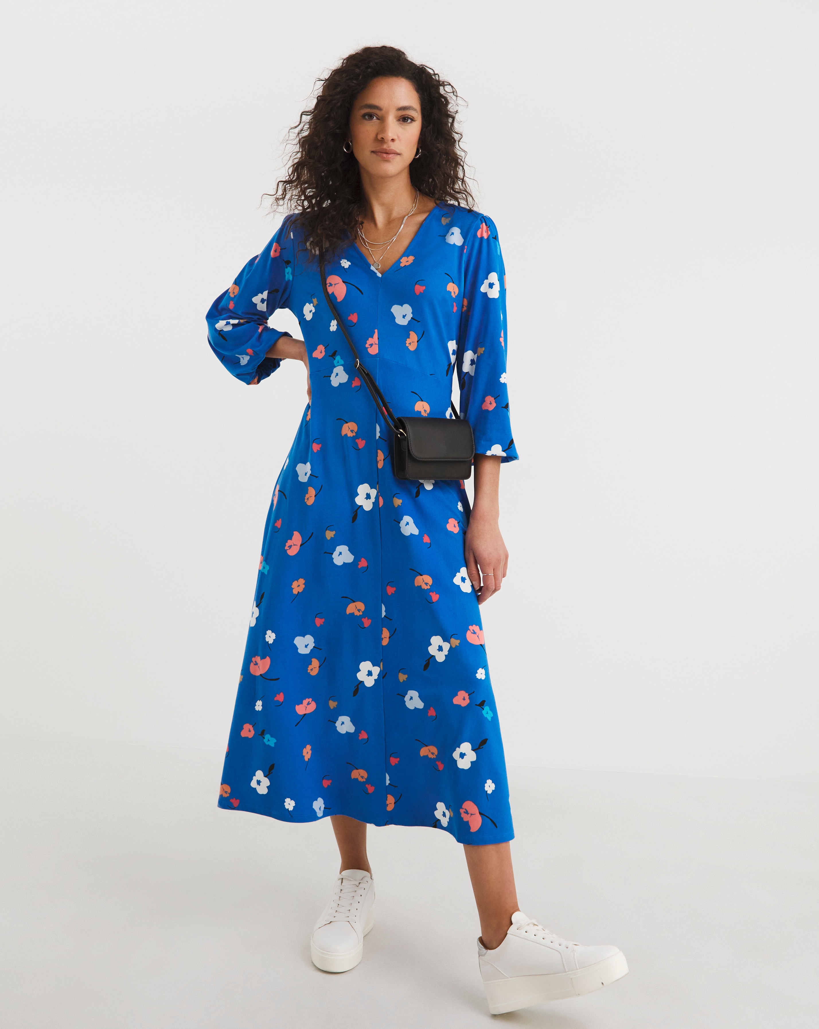 Soft Touch Midi Dress With Puff Sleeve