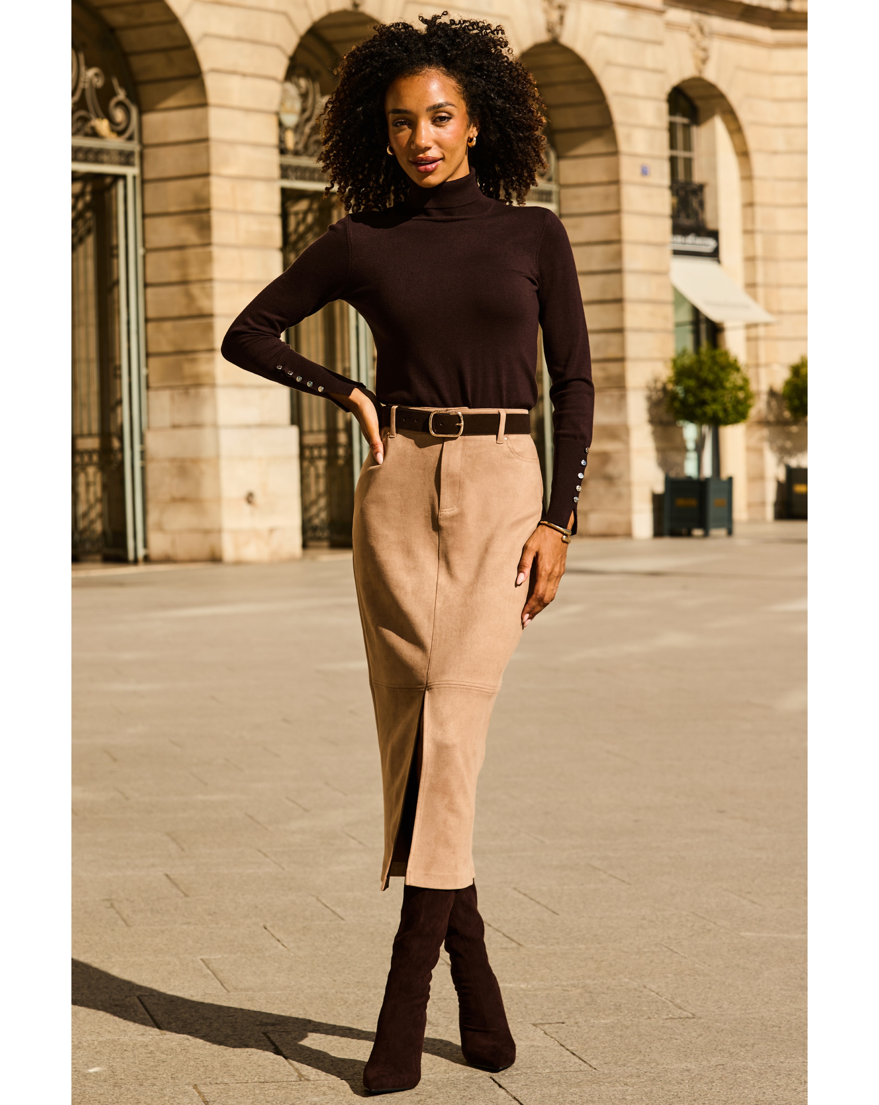 Sosandar Luxe Faux Suede Pencil Skirt