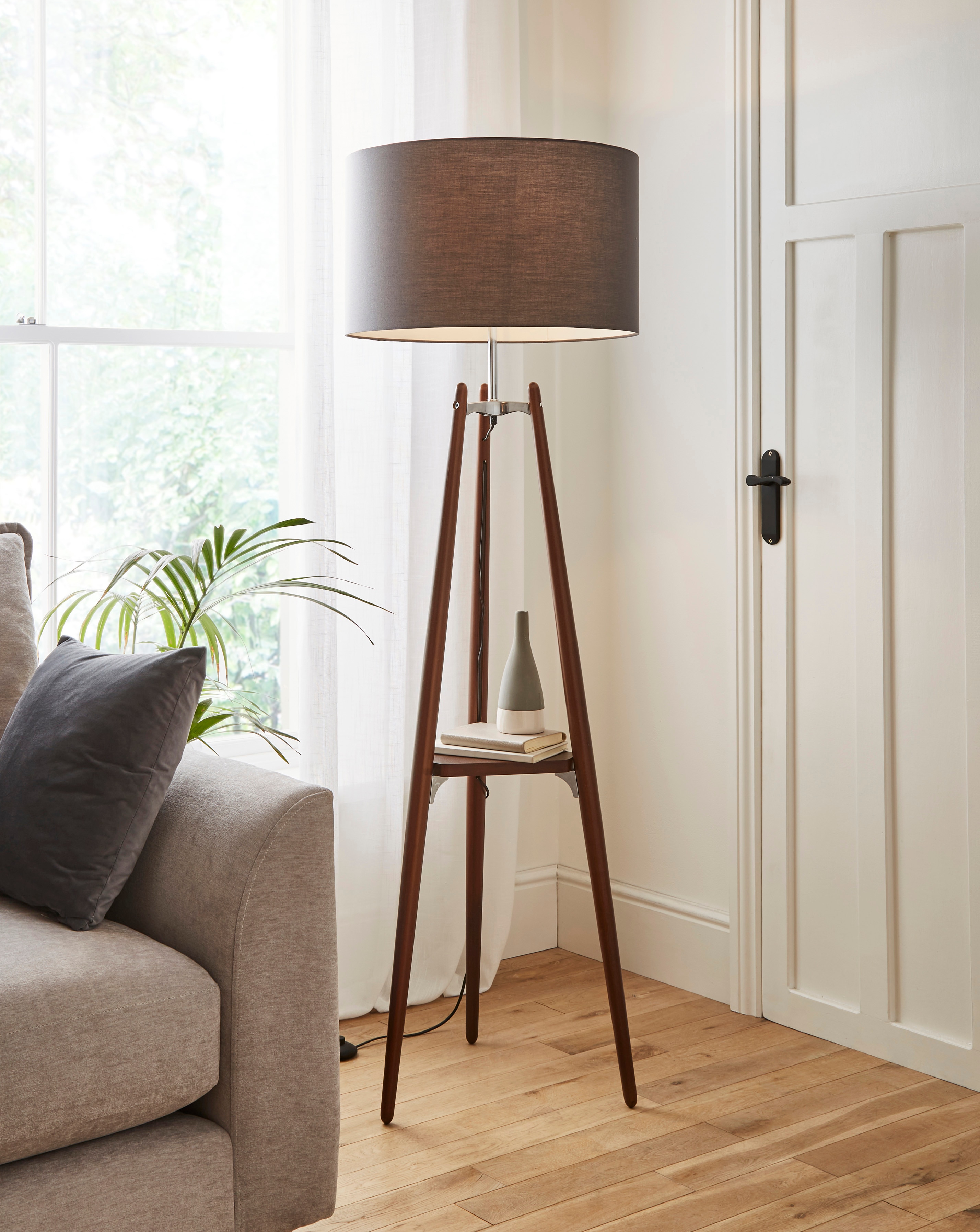 Mahogany Shelf Tripod Floor Lamp