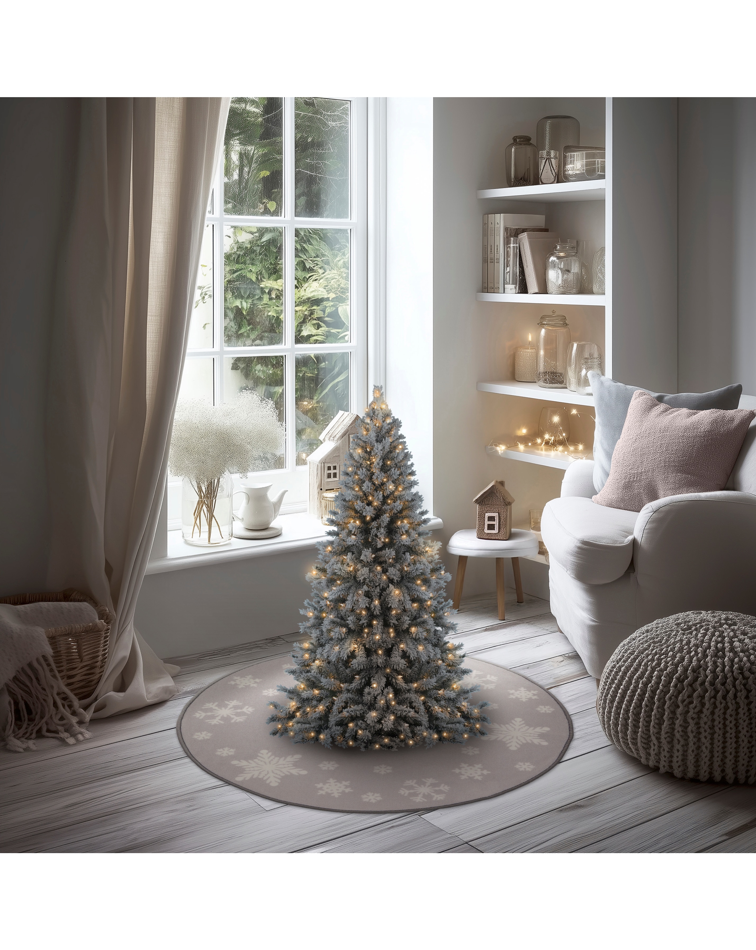 New In - Christmas Snowflakes Washable Circle Rug