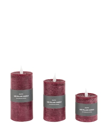 Set of 3 LED 1 Wick Candle - Oxblood