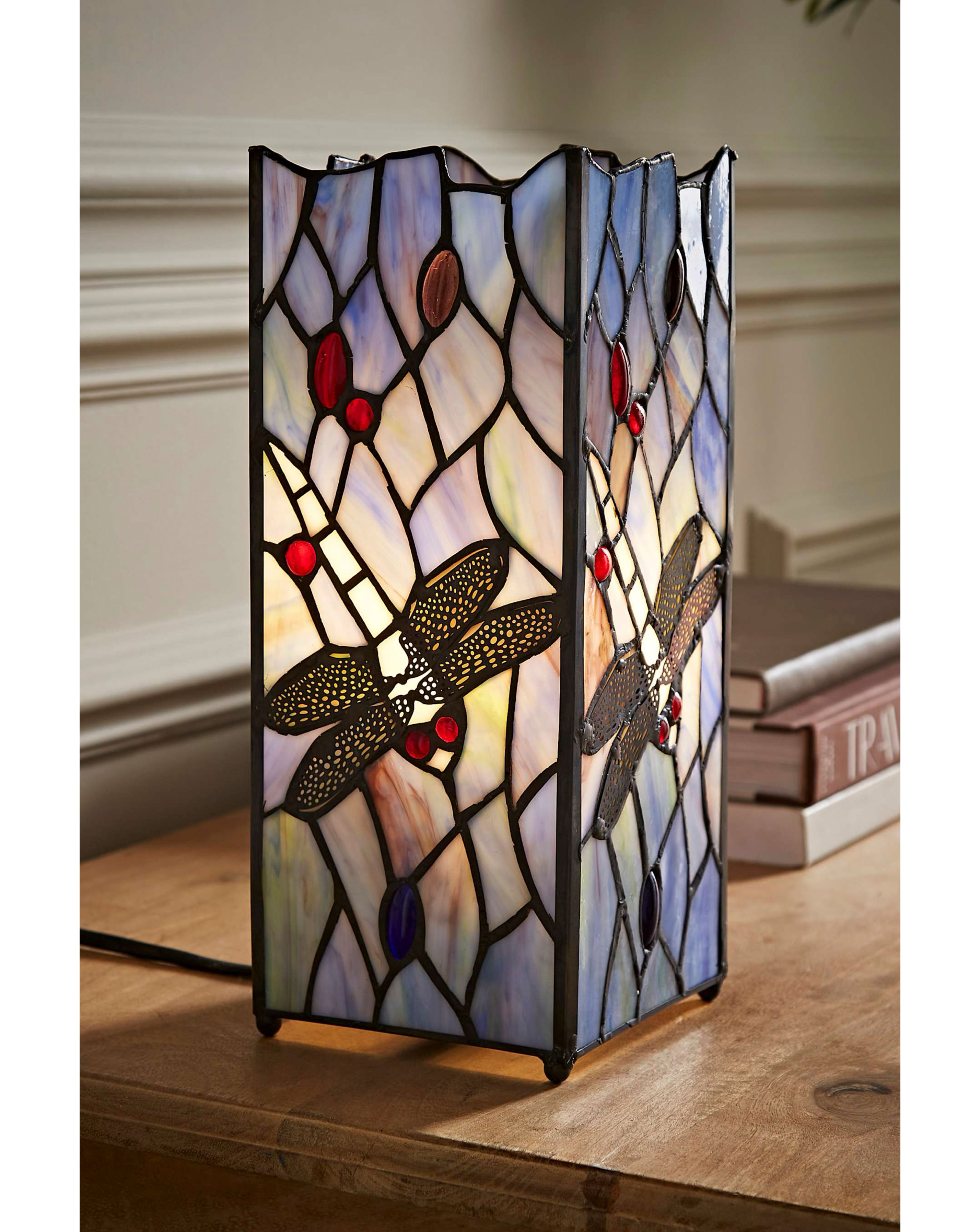 New In - Dragonfly Tiffany Square Lamp