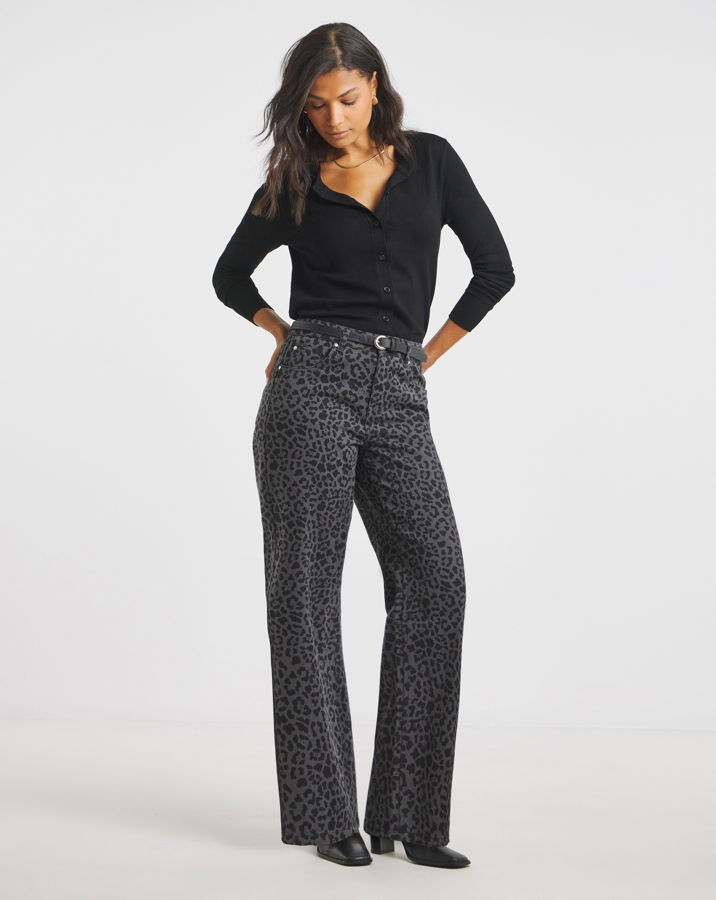 Simply Be Grey Leopard Wide Leg Jeans