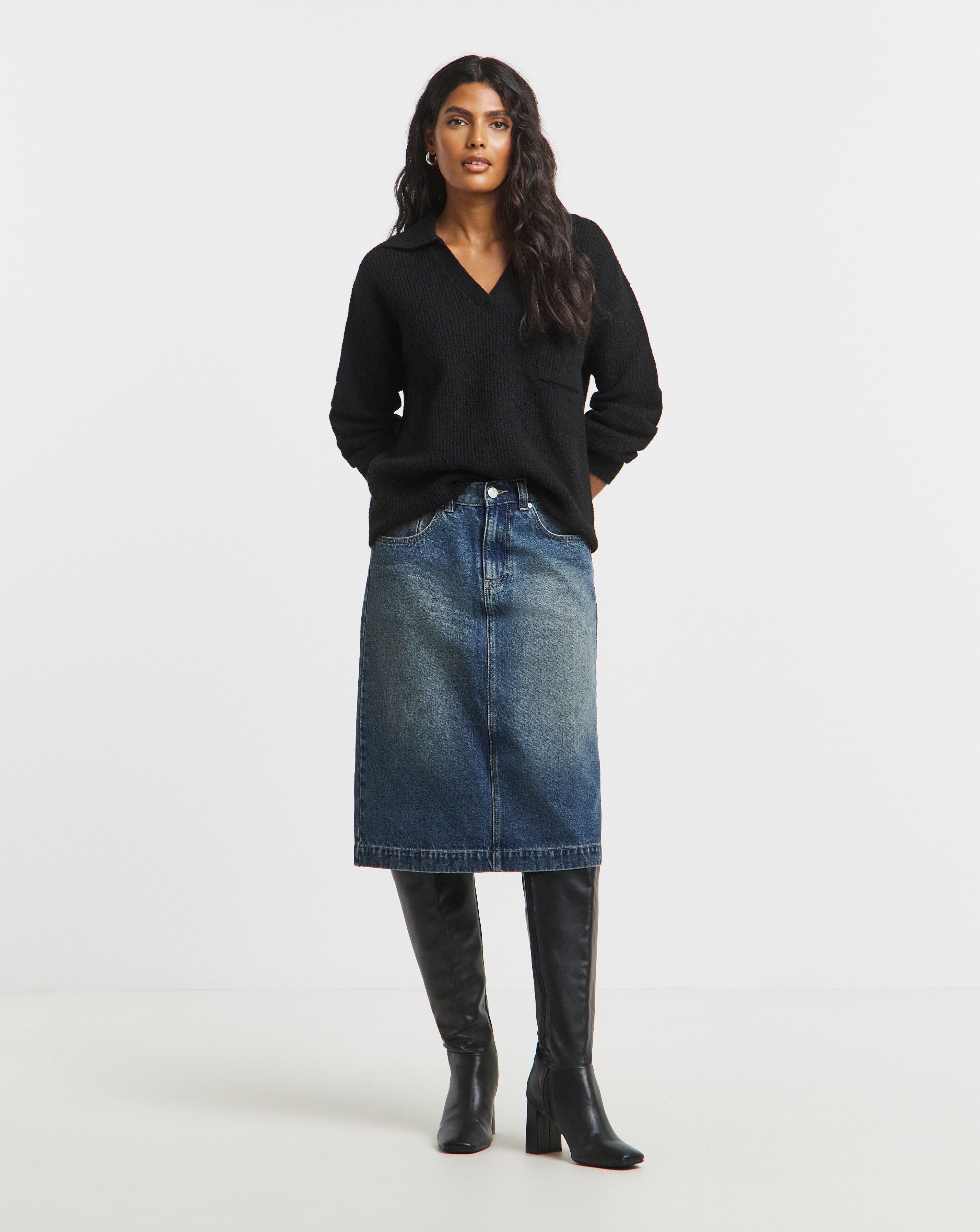 Simply Be Vintage Wash Knee Skirt