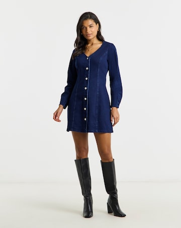 Dark Wash V Neck Denim Dress