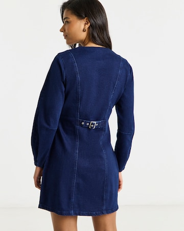 Dark Wash V Neck Denim Dress