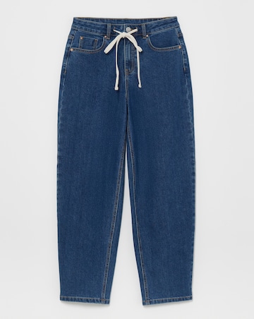 Mid Wash Tie Front Barrel Leg Jeans
