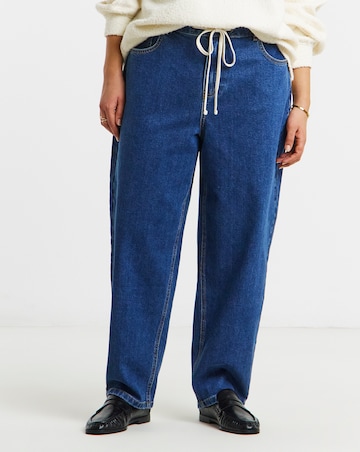 Mid Wash Tie Front Barrel Leg Jeans