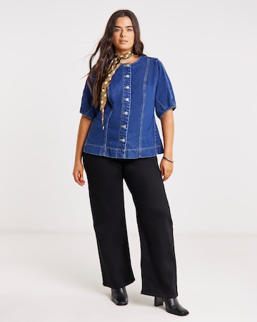 Simply Be Mid Wash Button Through Denim Blouse