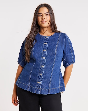 Simply Be Mid Wash Button Through Denim Blouse