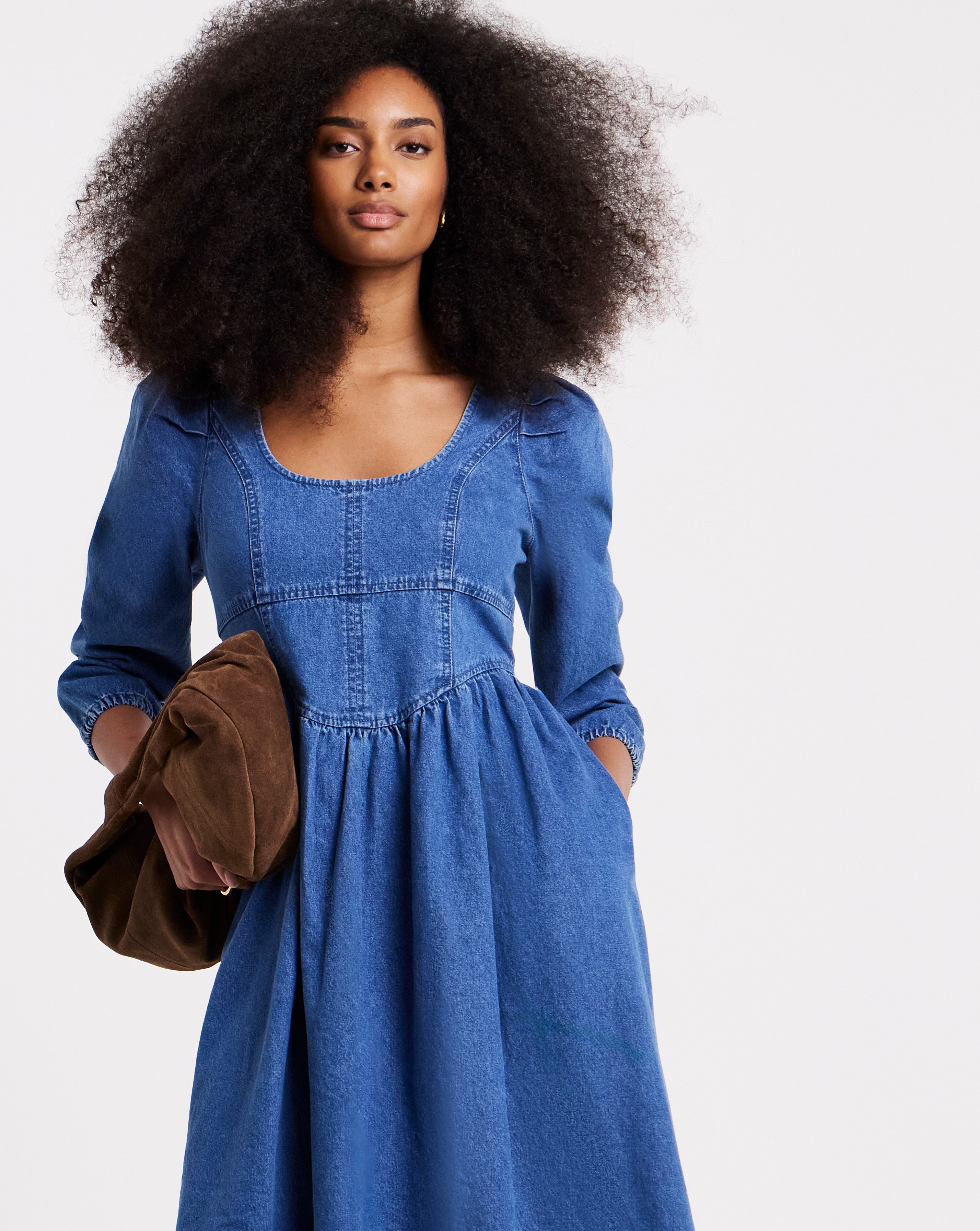 【新品未使用】DIESEL De Joy Dress デニムワンピース　S Mid Wash Denim Midaxi Picnic Dress | JD Williams