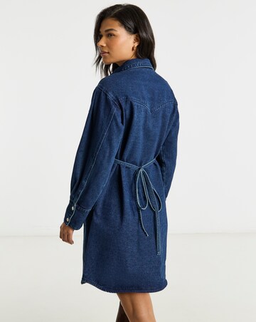 Dark Wash Belted Oversized Shirt Dress
