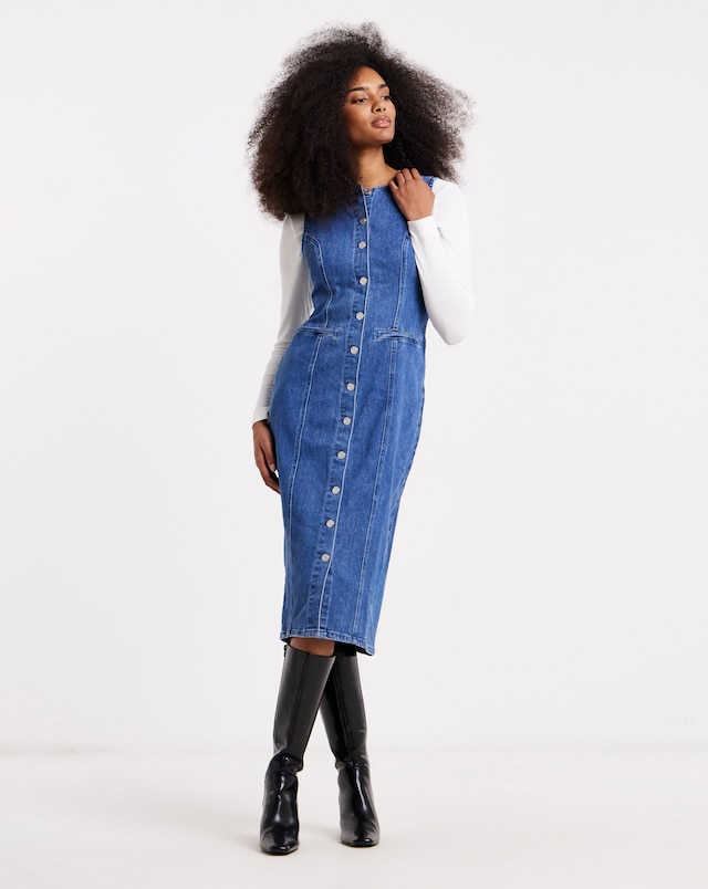 Simply Be Mid Wash Denim Sleeveless Midaxi Dress