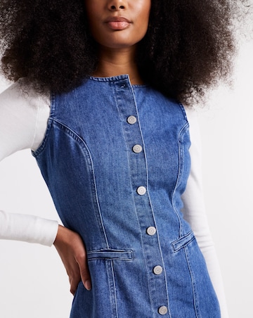 Mid Wash Denim Sleeveless Midaxi Dress