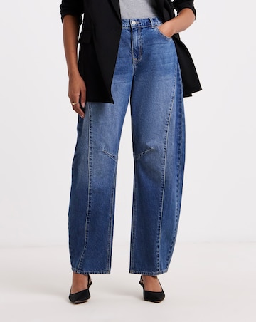 Mid Wash Voluminous Barrel Leg Jean