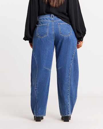 Mid Wash Voluminous Barrel Leg Jean